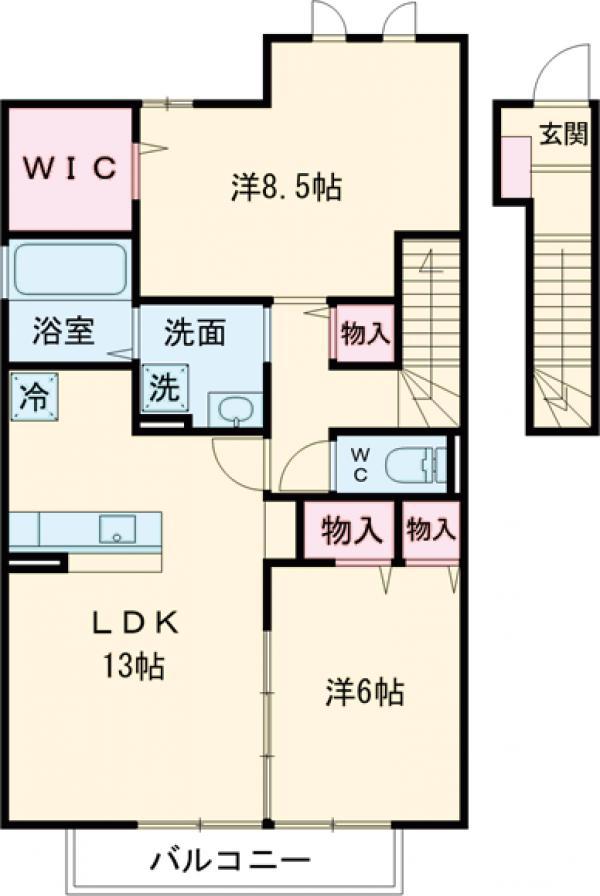 サニーサイド聖蹟Ⅱ(2LDK/2階)の間取り写真