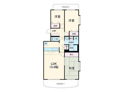 グランフィールド行徳(3LDK/3階)の間取り写真