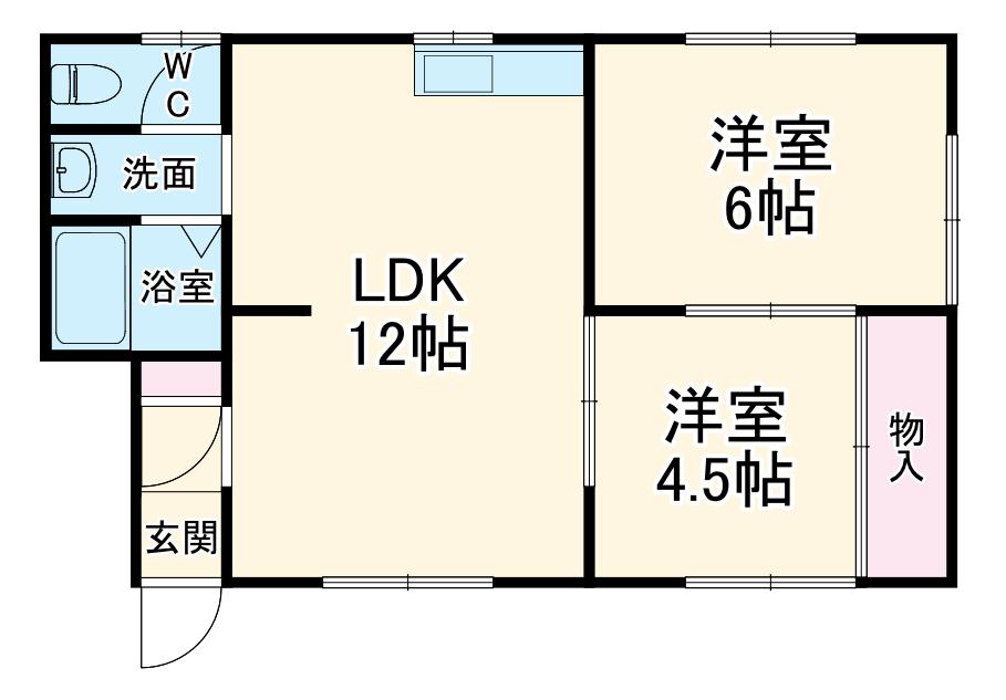 東海道本線 磐田駅 徒歩21分 1階建 築33年(2LDK)の間取り写真