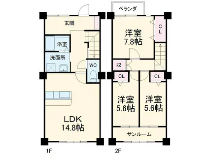 五条ビル(3LDK)の間取り写真
