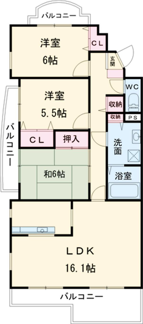 スクエアーモラビト(3LDK/2階)の間取り写真