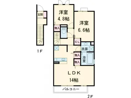 シャンベルタン(2LDK/2階)の間取り写真