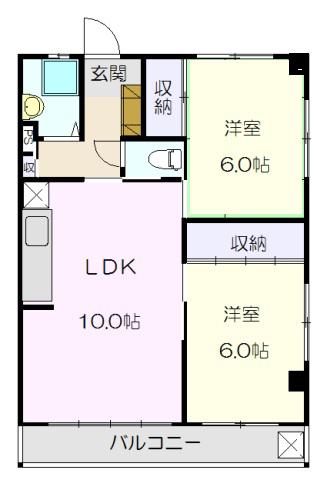 カヤバプラザ(2LDK/2階)の間取り写真