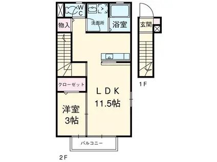 グランモアオザキ(1LDK/2階)の間取り写真