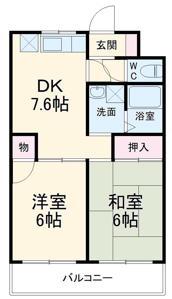 サニーリバーサイド(2DK/1階)の間取り写真