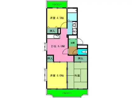 市川グリーンタウン行徳(3DK/2階)の間取り写真