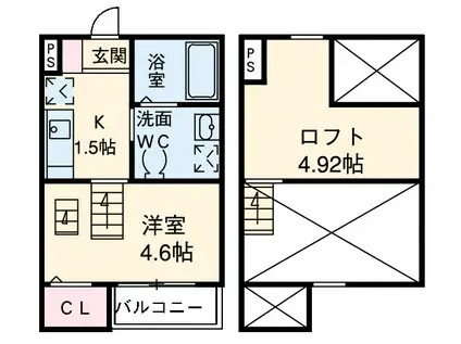 ラフェリオⅡ(1K/2階)の間取り写真