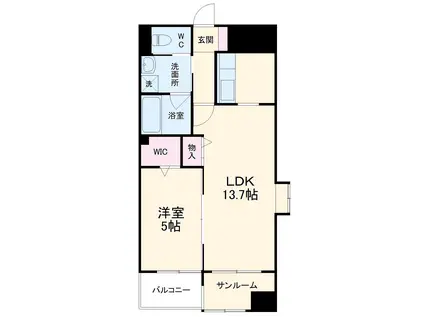 あいさきがけ(1LDK/5階)の間取り写真