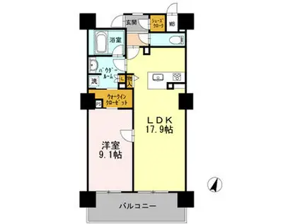 ロイヤルパークスERささしま サウス(1LDK/9階)の間取り写真