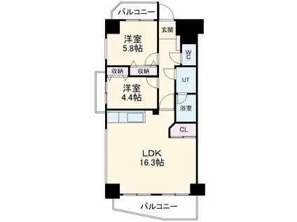 グリーンハイツ庄内通(2LDK/4階)の間取り写真