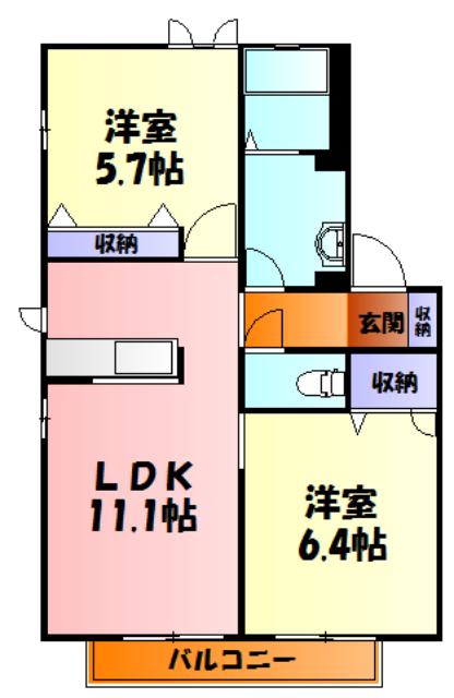 サンヒルズ1(2LDK/2階)の間取り写真