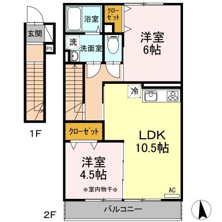 ウエストグランツⅡ(2LDK/2階)の間取り写真