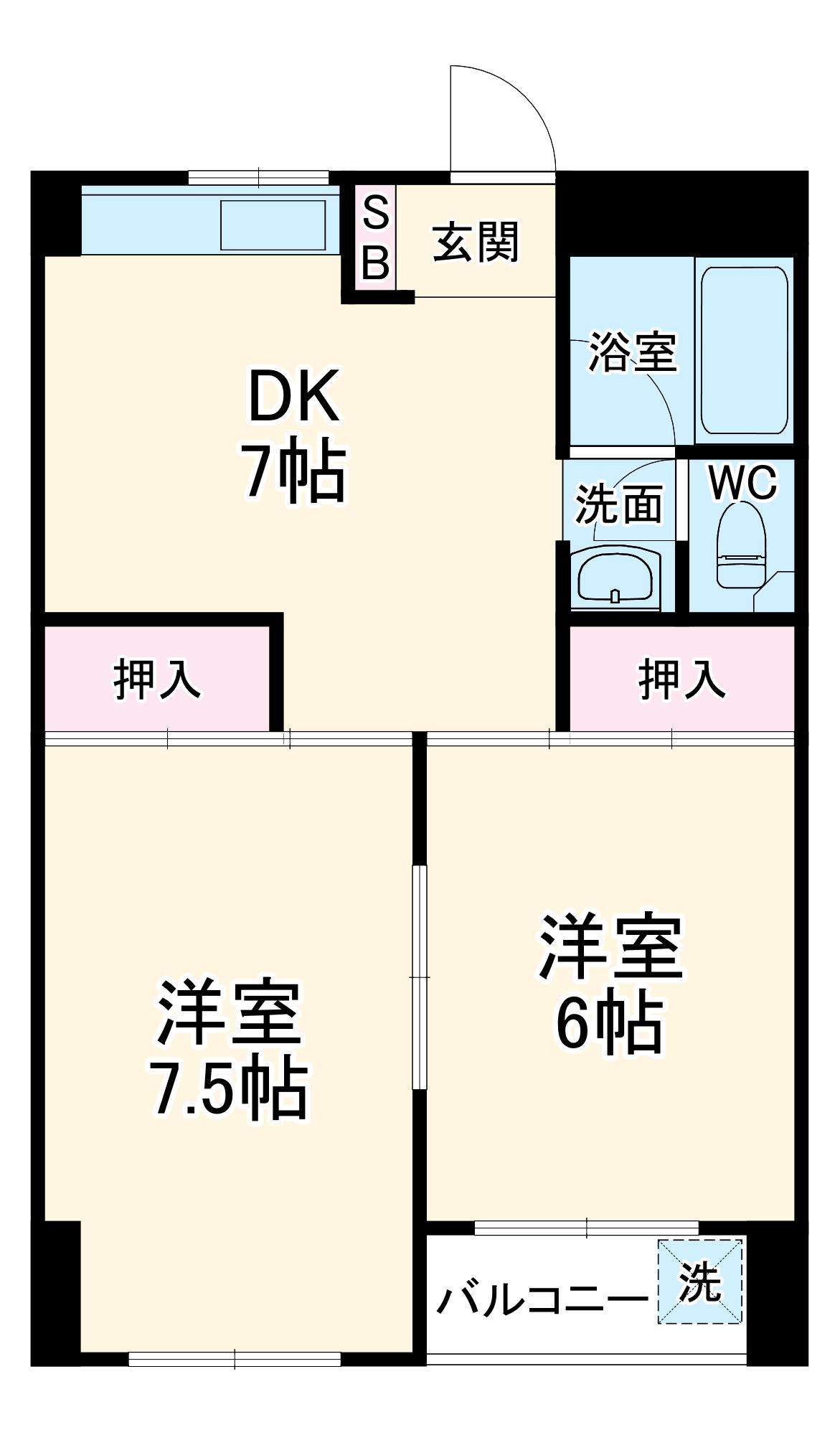 共栄ビル東棟(2DK/9階)の間取り写真