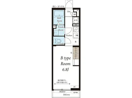 リブリフローラルコート(1K/2階)の間取り写真