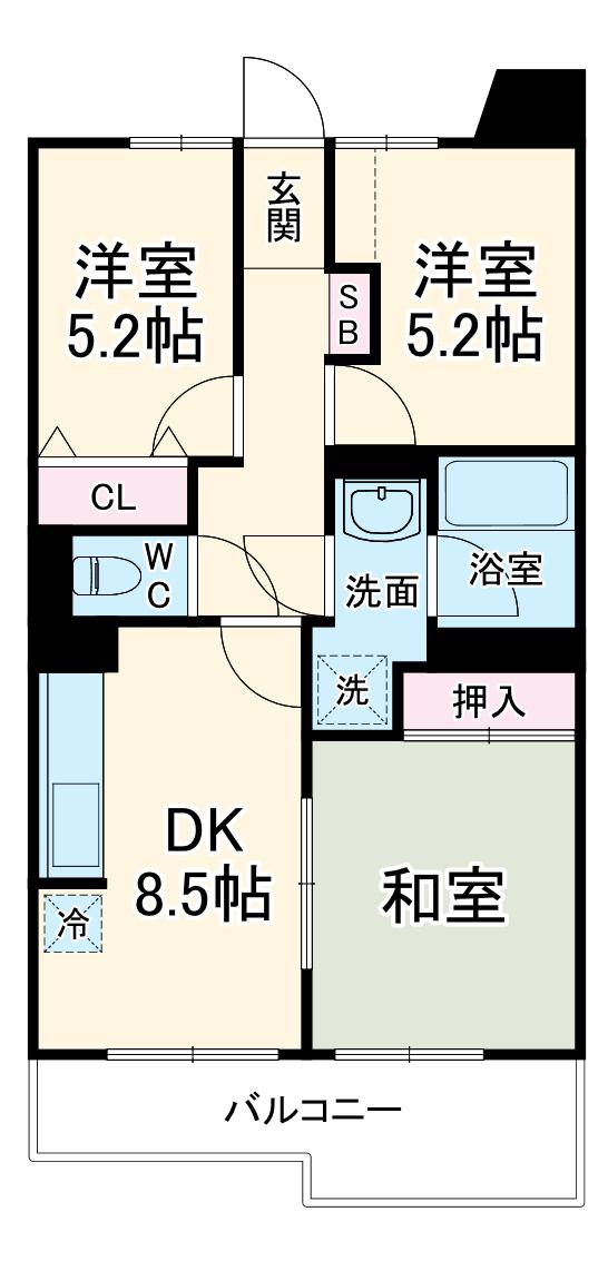 ライオンズマンション中央林間第7(3DK/11階)の間取り写真