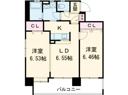 パークアベニューザ・スペクトラム(2LDK/2階)の間取り写真