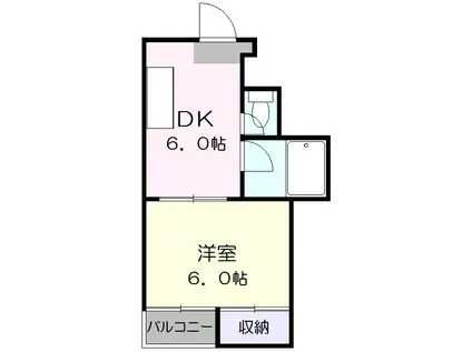 川島第三ビル(1DK/4階)の間取り写真