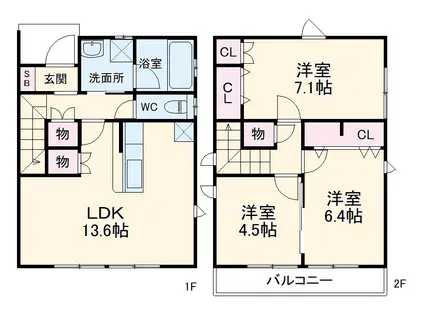 名古屋市鶴舞線 浄心駅 徒歩11分 2階建 築7年(3LDK)の間取り写真
