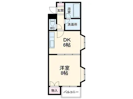 ユノディエール(1DK/2階)の間取り写真