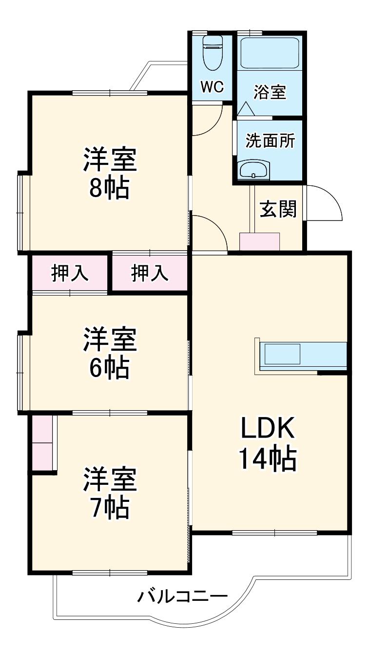 サニーサイドビラB(3LDK/2階)の間取り写真