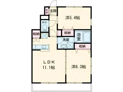 クローバー(2LDK/1階)の間取り写真
