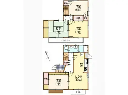 多摩モノレール 高幡不動駅 徒歩15分 2階建 築51年(4LDK)の間取り写真