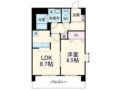 HERBE庄内通(1DK/6階)の間取り写真