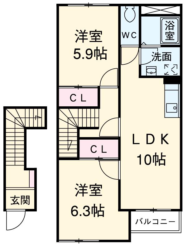 フォレストヴィラⅠ(2LDK/2階)の間取り写真