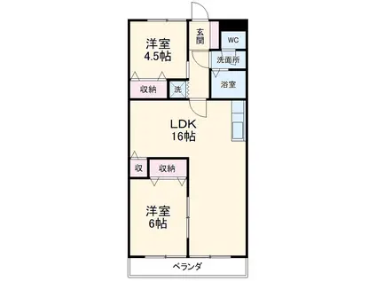 第二中柳ハイツ(2LDK/4階)の間取り写真