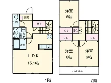 東海道本線 枇杷島駅 徒歩12分 2階建 築16年(3LDK)の間取り写真