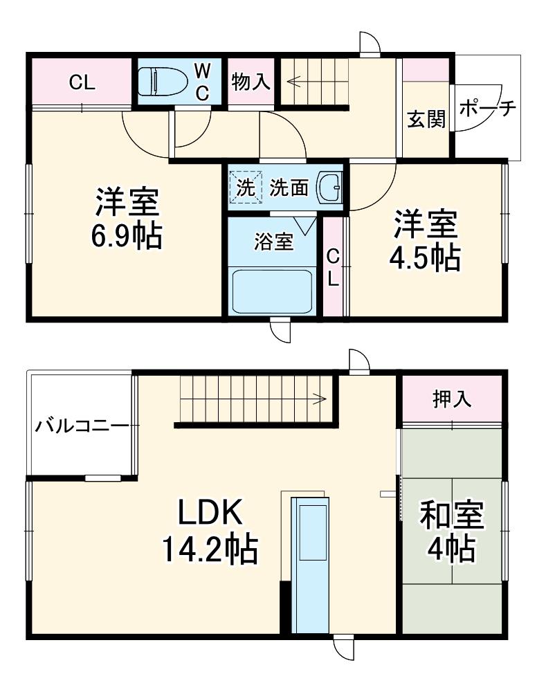名古屋市鶴舞線 上小田井駅 徒歩20分 2階建 築16年(3LDK)の間取り写真