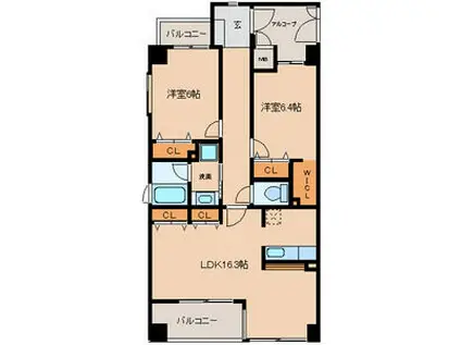 ジュネス城町(2LDK/1階)の間取り写真