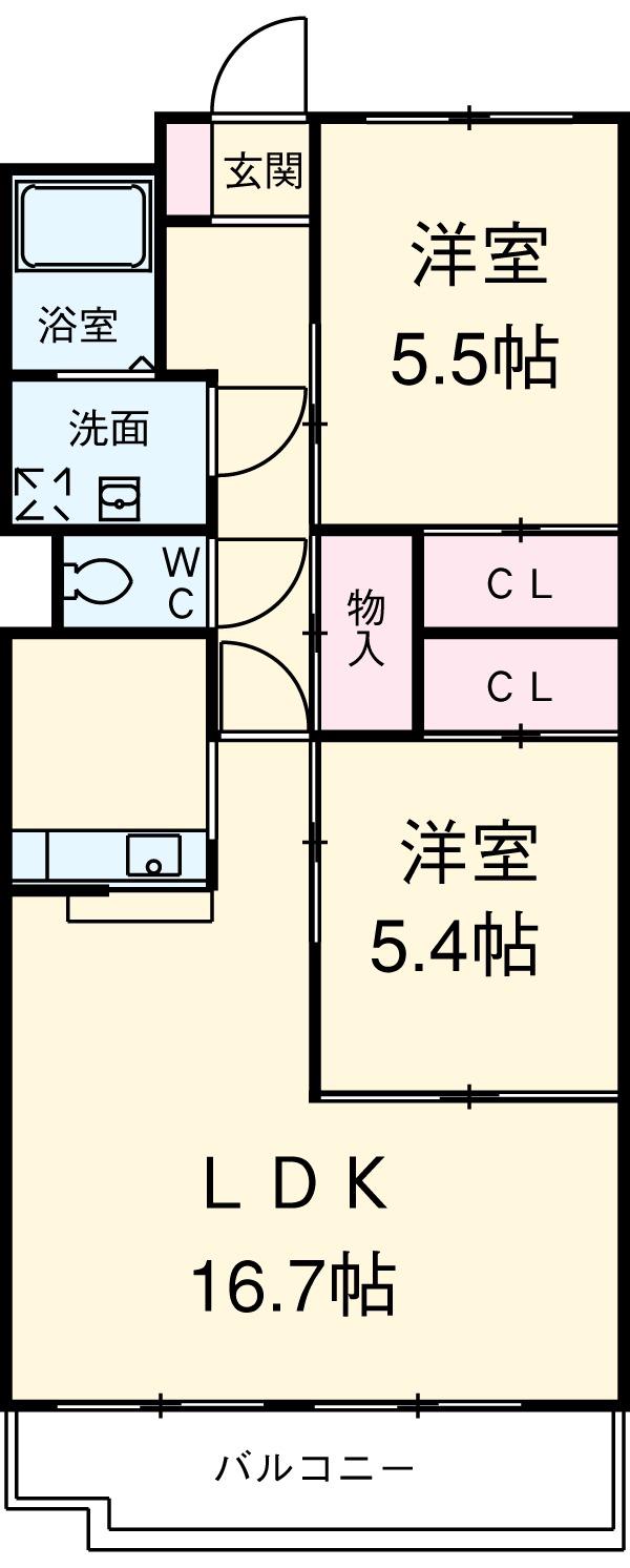 メゾンプチシャトー出口A館(2LDK/3階)の間取り写真