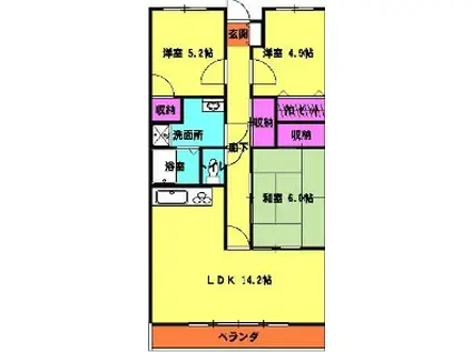 スカイコートあけぼの(3LDK/1階)の間取り写真