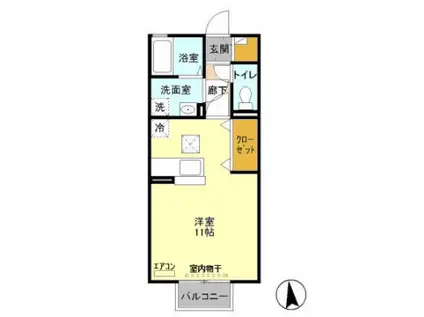 レセンテ新田原2(ワンルーム/1階)の間取り写真