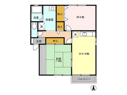 愛花夢 二号館(2LDK/1階)の間取り写真