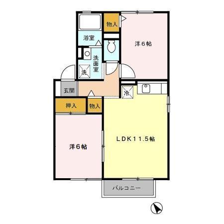 ラフィーネ安野 A(2LDK/2階)の間取り写真
