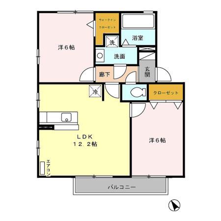 リビングタウン上野台A(2LDK/2階)の間取り写真