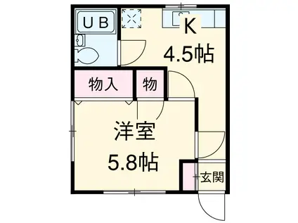 セゾンドローリエⅡ(1K/1階)の間取り写真