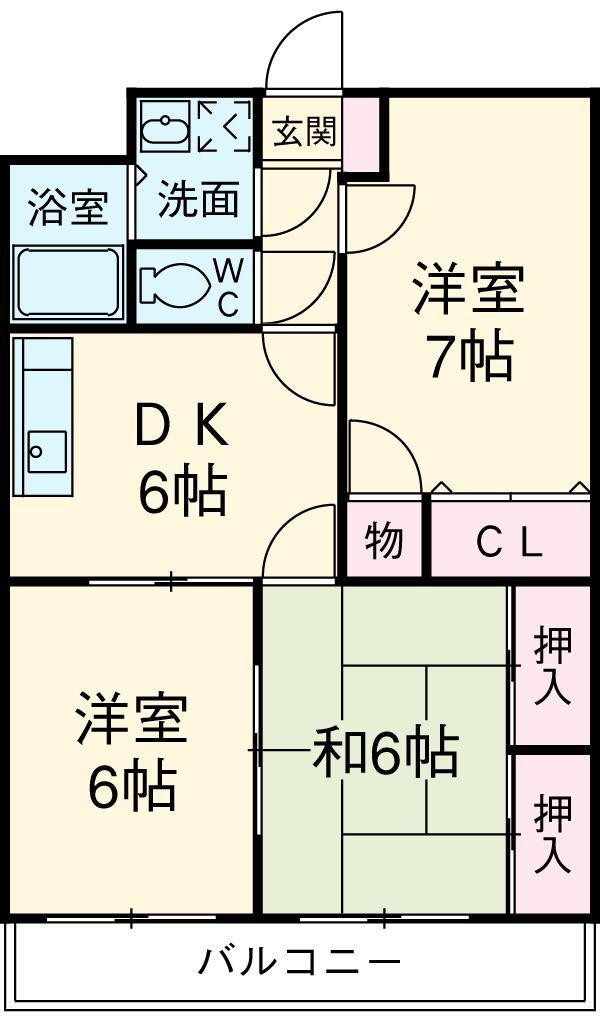 パティオス雀の宮(3DK/3階)の間取り写真
