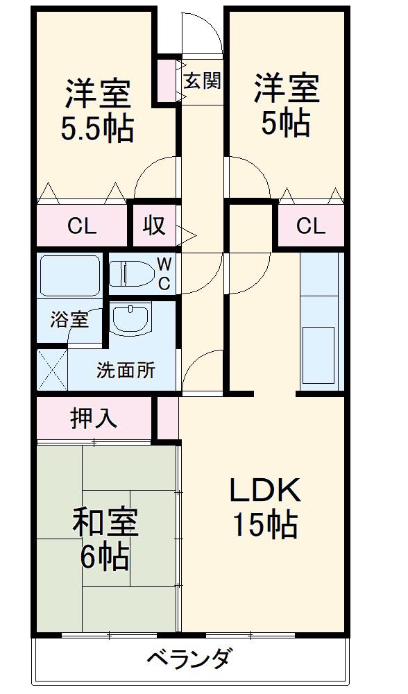 ダイヤモンドマンション2号館(3LDK/1階)の間取り写真