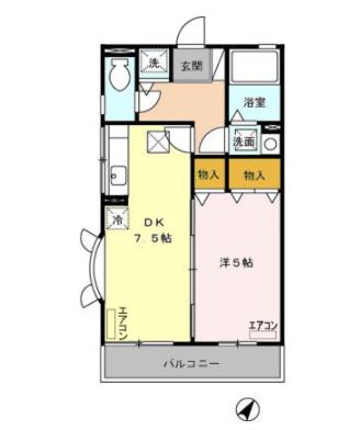 ハイム九曜Ⅱ(1DK/1階)の間取り写真