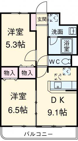 フルーレ向ヶ丘(2DK/1階)の間取り写真
