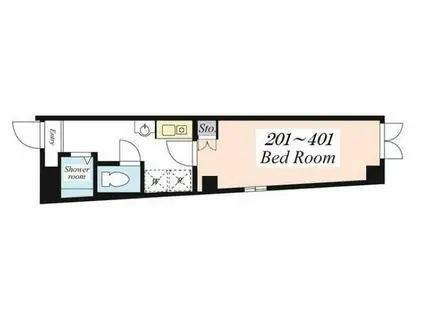 MARINE COVE等々力(1K/4階)の間取り写真