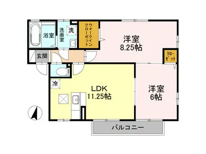 チェルシーB棟(2LDK/1階)の間取り写真