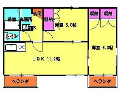 メゾンドール2番館(2LDK/1階)の間取り写真