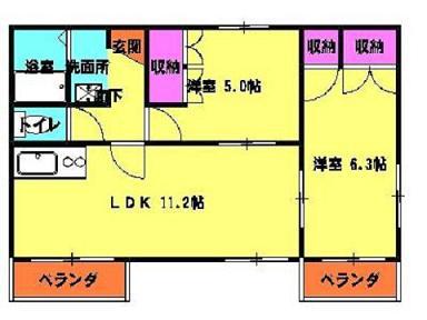 メゾンドール1番館(2LDK/3階)の間取り写真