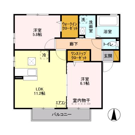 トミーパーリーD(2LDK/1階)の間取り写真