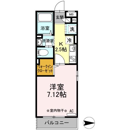 アクシス・ウィルⅡ(1K/1階)の間取り写真