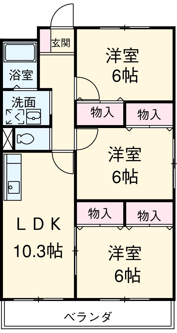 プラチナハイツ安井Ⅲ(3LDK/3階)の間取り写真